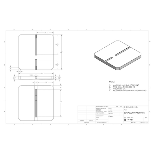 85 Gallon Custom Roto-Mold Marine Water Tank (MPN: MW-487)