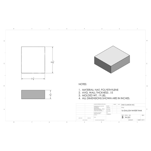 16 Gallon Custom Roto-Mold Marine Water Tank (MPN: MW-551)