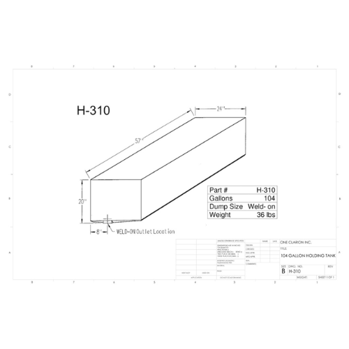 104 Gallon Custom Roto-Mold RV Holding Tank (MPN: H-310)