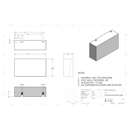 90 Gallon Custom Roto-Mold Marine Water Tank (MPN: MW-552)