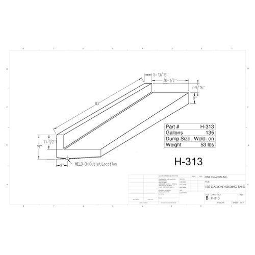 135 Gallon Custom Roto-Mold RV Holding Tank (MPN: H-313)