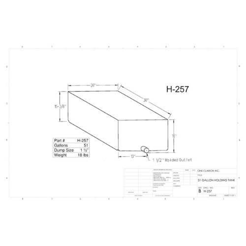 51 Gallon Custom Roto-Mold RV Holding Tank (MPN: H-257)