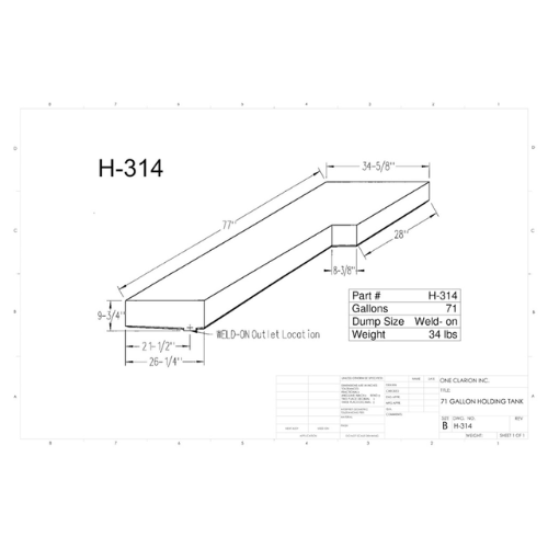 71 Gallon Custom Roto-Mold RV Holding Tank (MPN: H-314)
