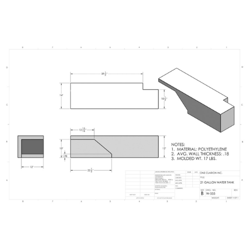 21 Gallon Custom Roto-Mold Marine Water Tank (MPN: MW-555)