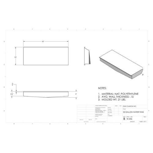 38 Gallon Custom Roto-Mold Marine Water Tank (MPN: MW-406)