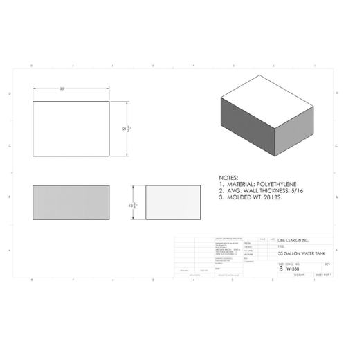 33 Gallon Custom Roto-Mold Marine Water Tank (MPN: MW-558)