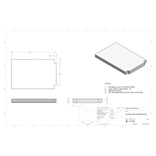 40 Gallon Custom Roto-Mold Marine Water Tank (MPN: MW-500)