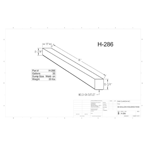 35 Gallon Custom Roto-Mold RV Holding Tank (MPN: H-286)