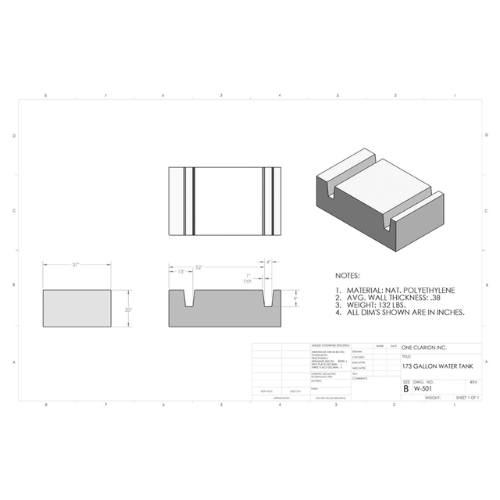 188 Gallon Custom Roto-Mold Marine Water Tank (MPN: MW-501)