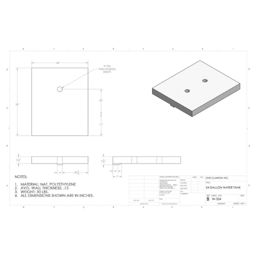 54 Gallon Custom Roto-Mold Marine Water Tank (MPN: MW-504)