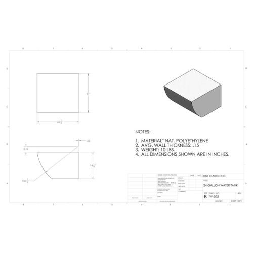 24 Gallon Custom Roto-Mold Marine Water Tank (MPN: MW-505)