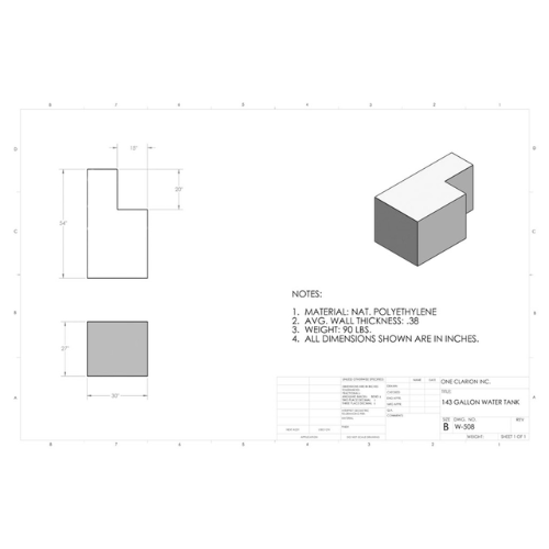 143 Gallon Custom Roto-Mold Marine Water Tank (MPN: MW-508)