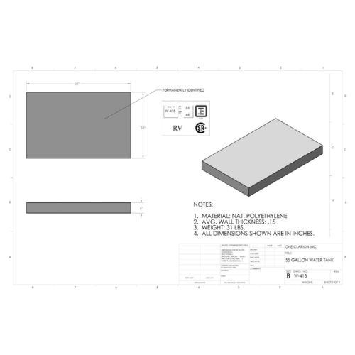 57 Gallon Custom Roto-Mold Marine Water Tank (MPN: MW-418)