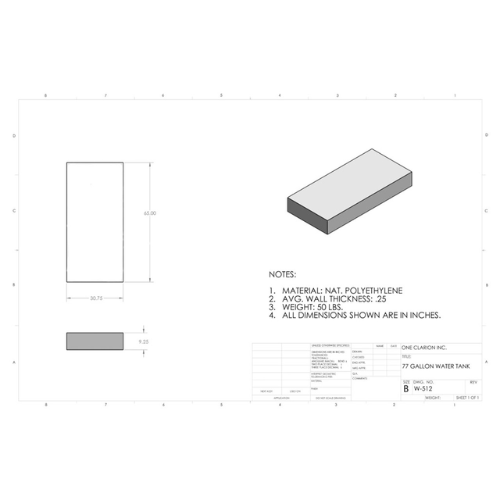 77 Gallon Custom Roto-Mold Marine Water Tank (MPN: MW-512)