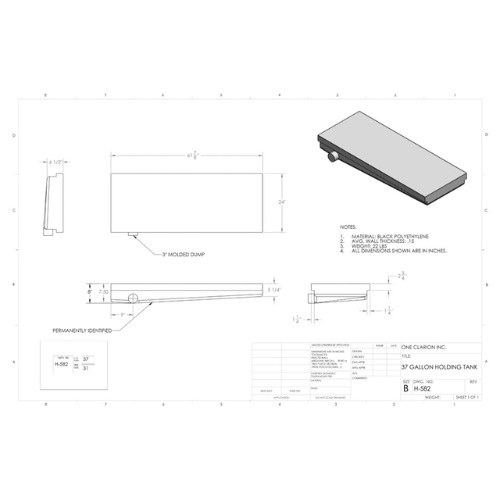 37 Gallon Custom Roto-Mold RV Holding Tank (MPN: H-582)