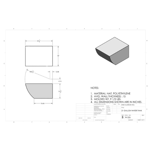 21 Gallon Custom Roto-Mold Marine Water Tank (MPN: MW-526)
