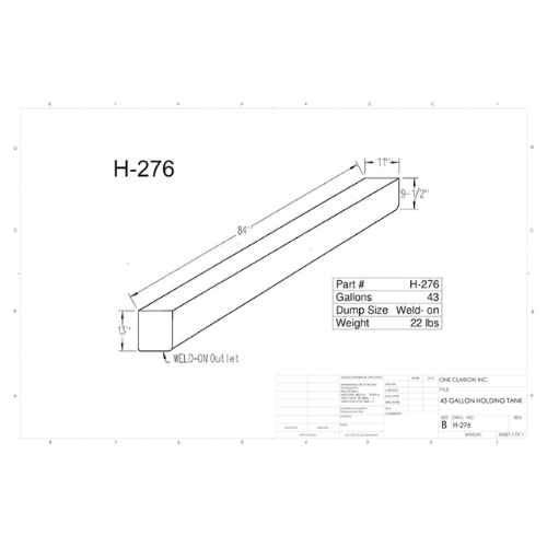 43 Gallon Custom Roto-Mold RV Holding Tank (MPN: H-276 [OR] )
