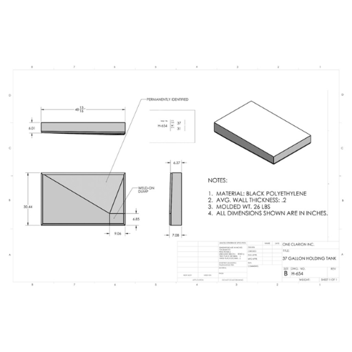 37 Gallon Custom Roto-Mold RV Holding Tank (MPN: H-654)