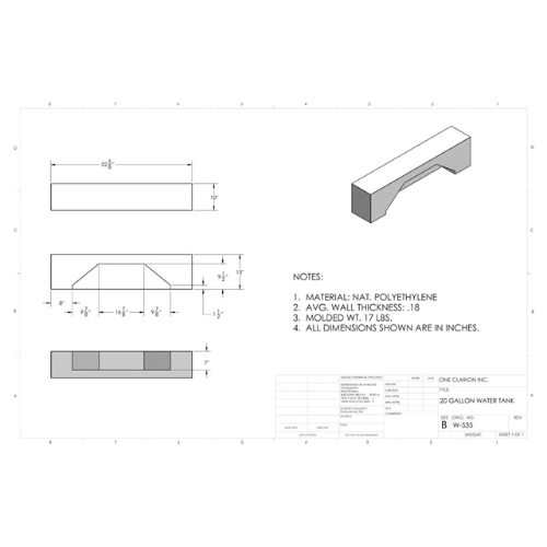 20 Gallon Custom Roto-Mold Marine Water Tank (MPN: MW-535)