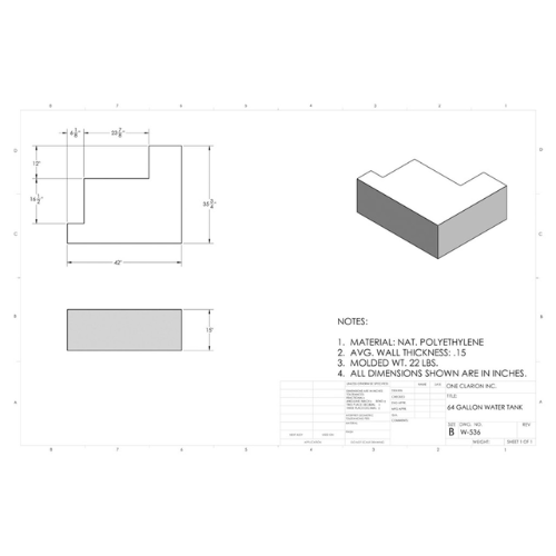 64 Gallon Custom Roto-Mold Marine Water Tank (MPN: MW-536)