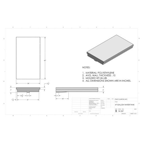 47 Gallon Custom Roto-Mold Marine Water Tank (MPN: MW-537)