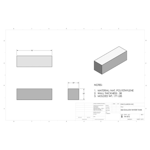 375 Gallon Custom Roto-Mold Marine Water Tank (MPN: MW-475)