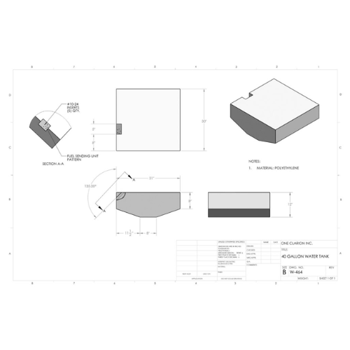 42 Gallon Custom Roto-Mold Marine Water Tank (MPN: MW-464)