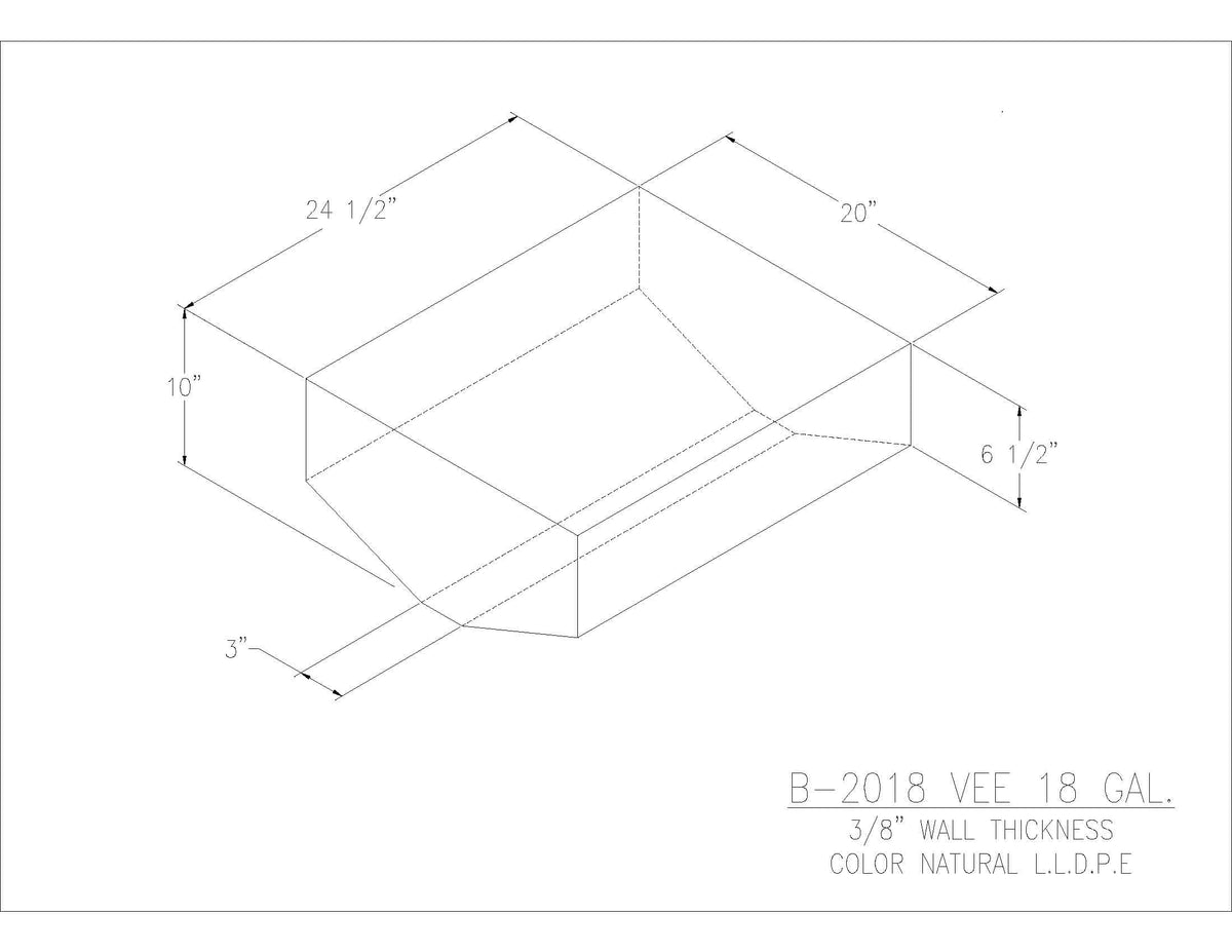 Trionic B-2018 18 gallon blank water/holding tank drawing, 24.5 x 20 x 10 in