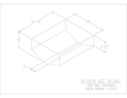 Trionic B-2018 18 gallon blank water/holding tank drawing, 24.5 x 20 x 10 in