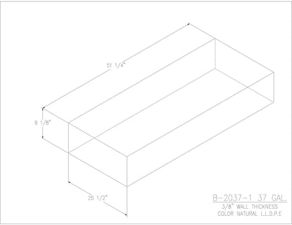 Trionic B-2037-1 37 gallon blank water/holding tank drawing, 51.25 x 20.5 x 9.125 in