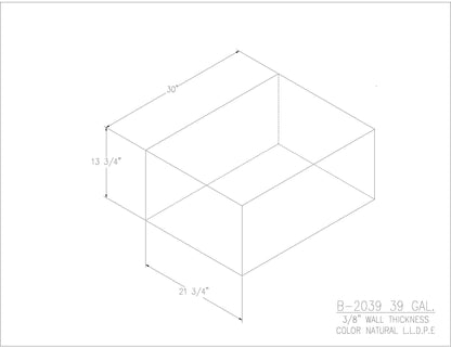 Trionic B-2039 39 gallon blank water/holding tank drawing, 30 x 21.75 x 13.75 in