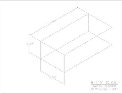 Trionic B-2040 40 gallon blank water/holding tank drawing, 40 x 19.75 x 12.75 in