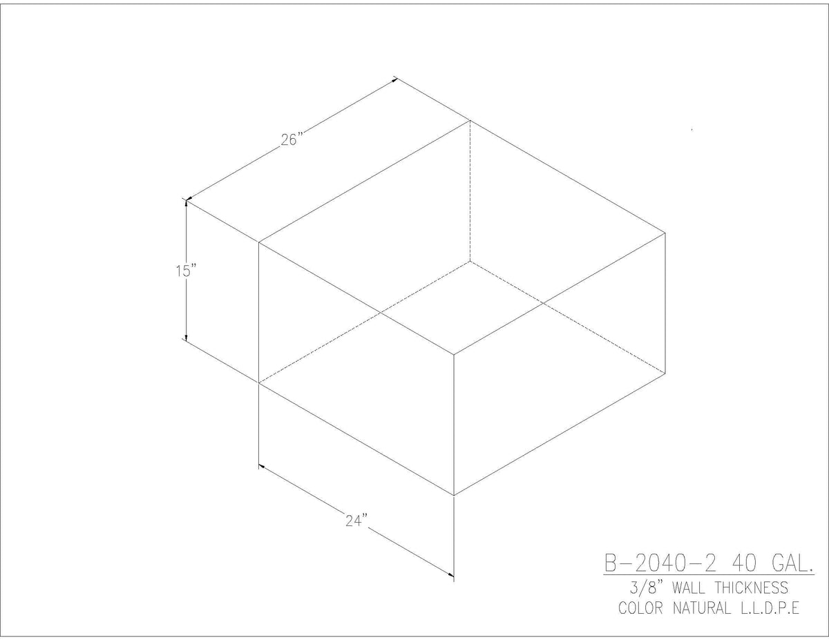 Trionic B-2040-2 40 gallon blank water/holding tank drawing, 26 x 24 x 15 in