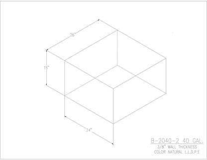 Trionic B-2040-2 40 gallon blank water/holding tank drawing, 26 x 24 x 15 in