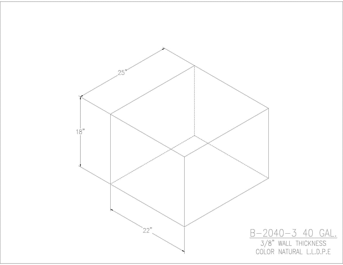 Trionic B-2040-3 40 gallon blank water/holding tank drawing, 25 x 22 x 18 in