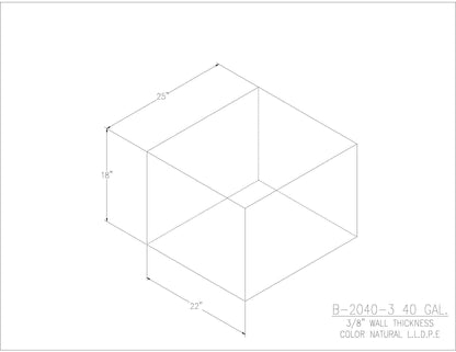 Trionic B-2040-3 40 gallon blank water/holding tank drawing, 25 x 22 x 18 in