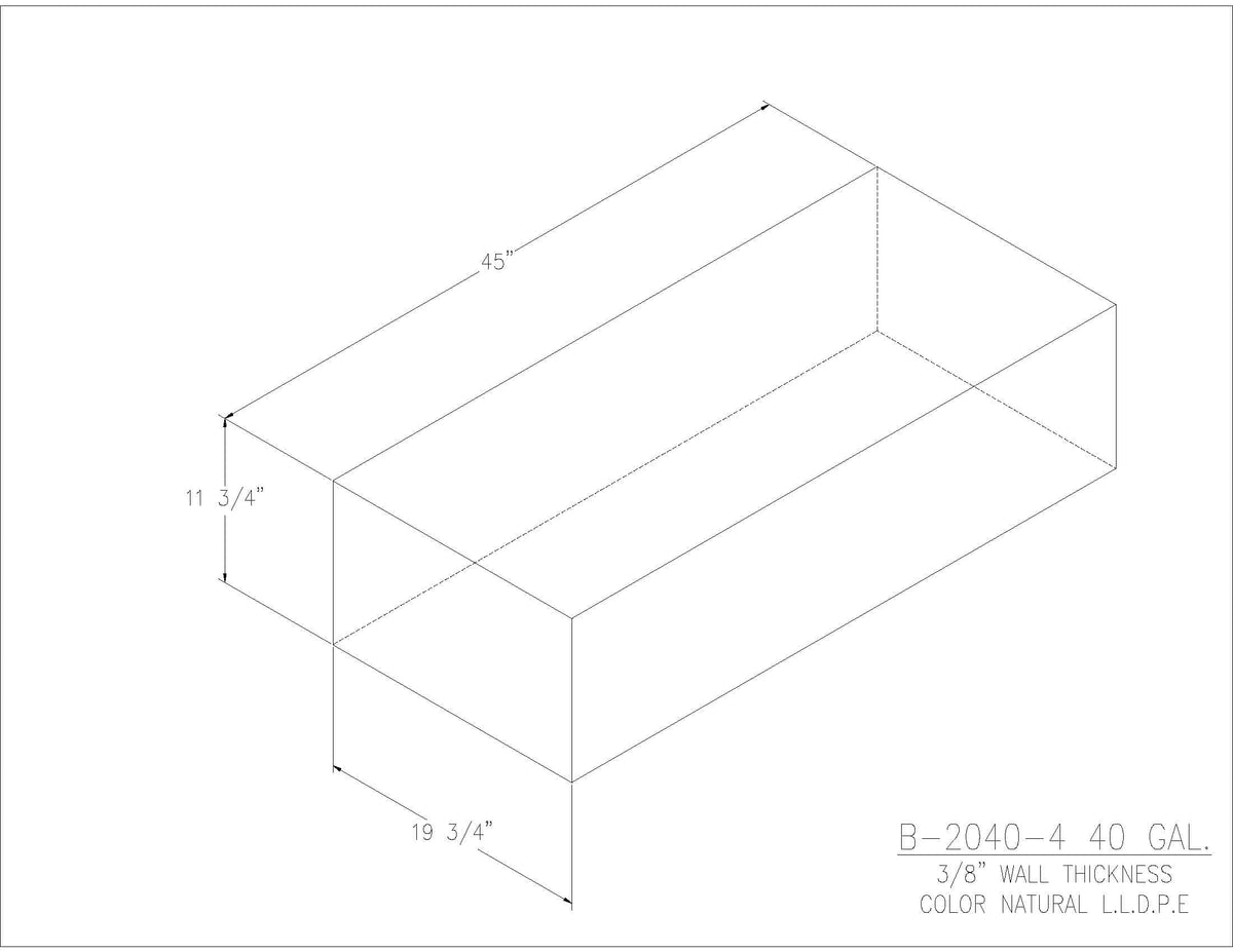 Trionic B-2040-4 40 gallon blank water/holding tank drawing, 45 x 19.75 x 11.75 in