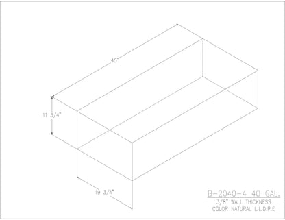 Trionic B-2040-4 40 gallon blank water/holding tank drawing, 45 x 19.75 x 11.75 in
