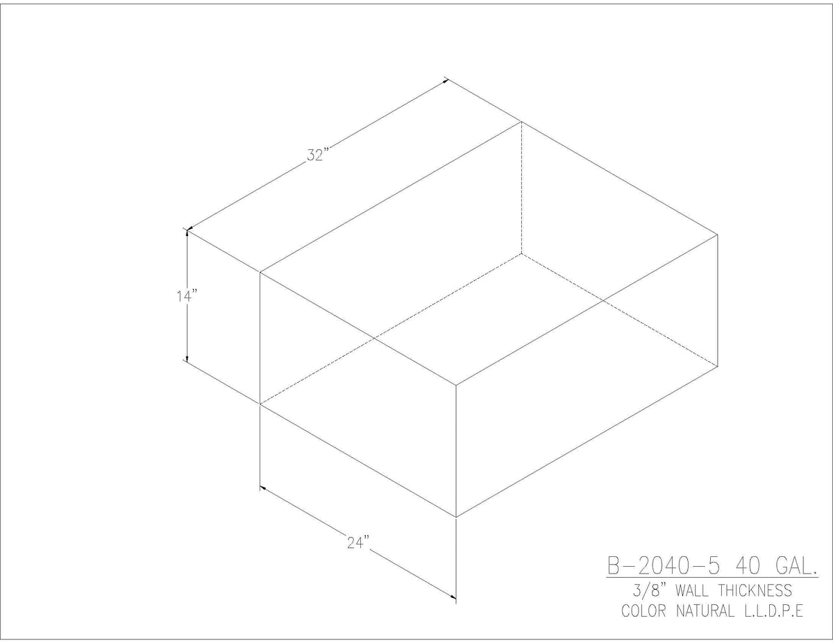 Trionic B-2040-5 40 gallon blank water/holding tank drawing, 32 x 24 x 14 in