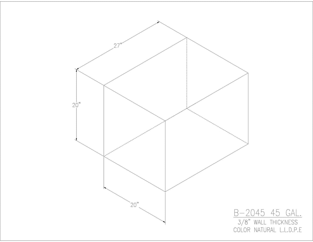 Trionic B-2045 45 gallon blank water/holding tank drawing, 27 x 20 x 20 in