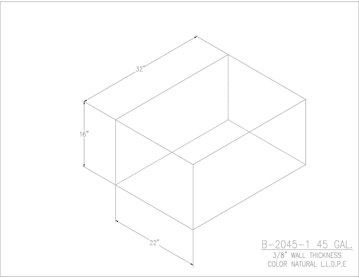 Trionic B-2045-1 45 gallon blank water/holding tank drawing, 32 x 22 x 16 in