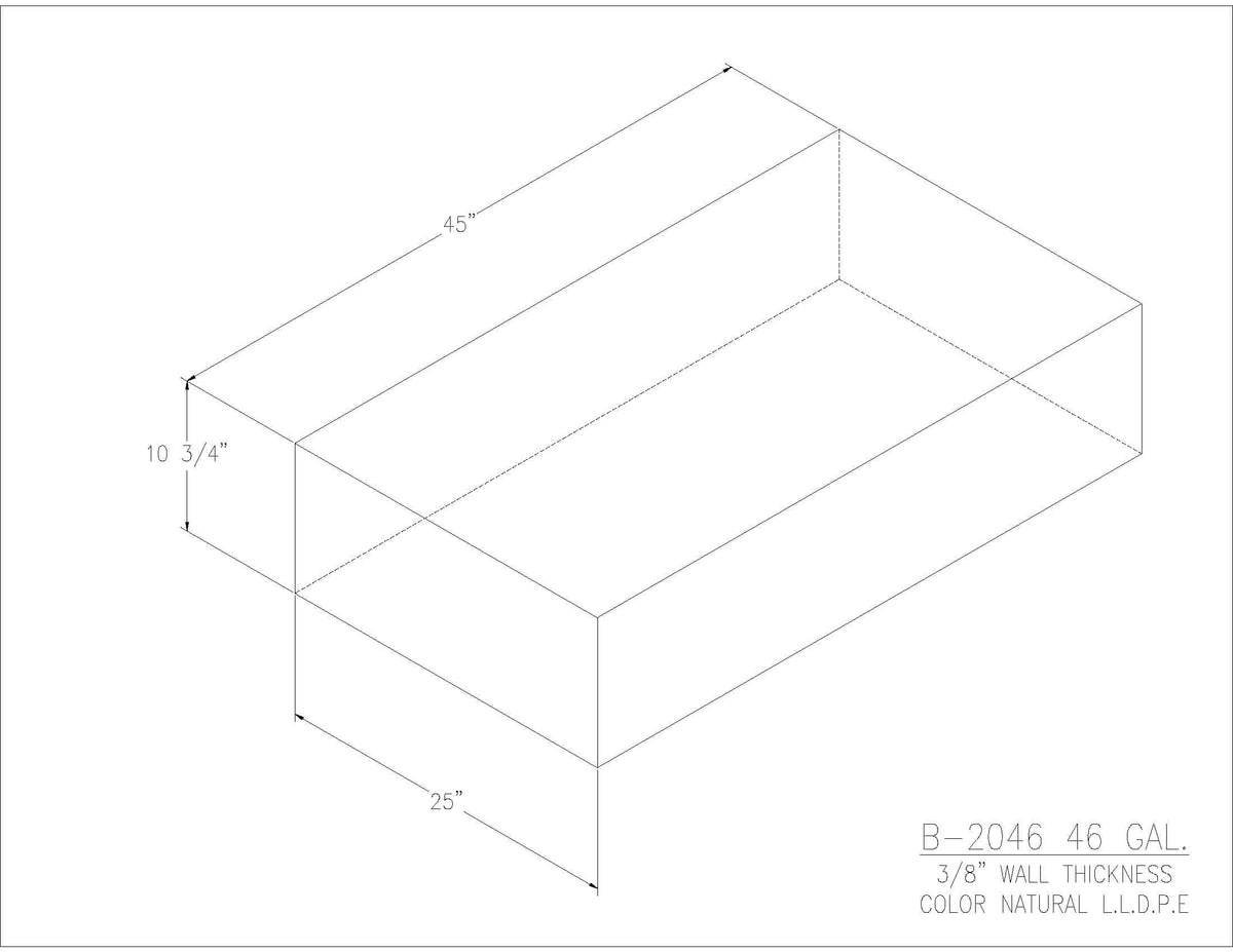 Trionic B-2046 46 gallon blank water/holding tank drawing, 45 x 25 x 10.75 in