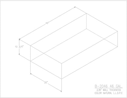 Trionic B-2046 46 gallon blank water/holding tank drawing, 45 x 25 x 10.75 in
