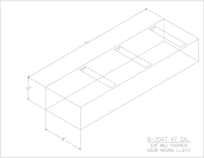 Trionic B-2047 47 gallon blank water/holding tank drawing, 61 x 18 x 10 in