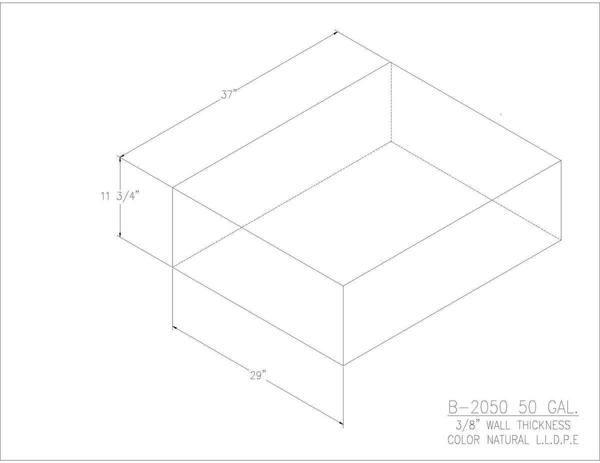 Trionic B-2050 50 gallon blank water/holding tank drawing, 37 x 29 x 11.75 in