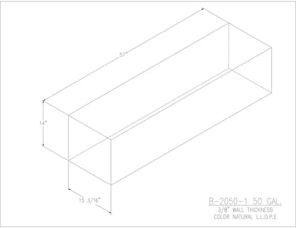 Trionic B-2050-1 50 gallon blank water/holding tank drawing, 57 x 15.188 x 14 in