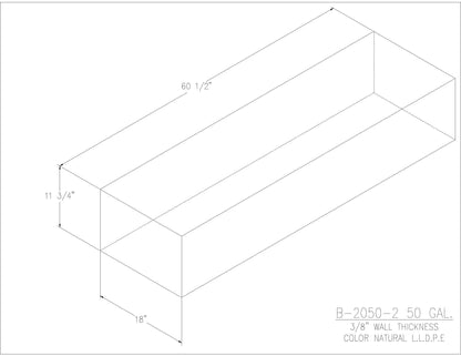 Trionic B-2050-2 50 gallon blank water/holding tank drawing, 60.5 x 18 x 11.75 in