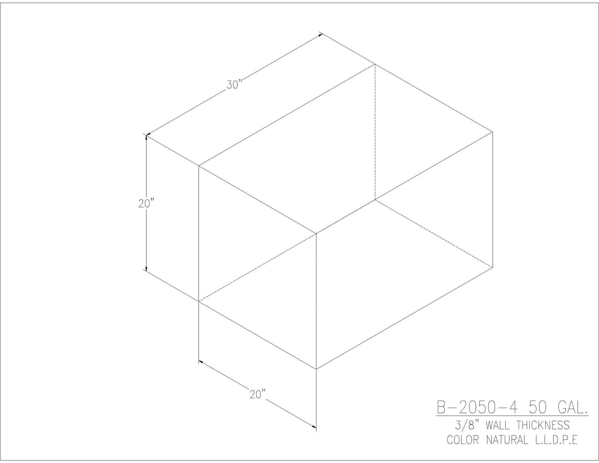 Trionic B-2050-4 50 gallon blank water/holding tank drawing, 30 x 20 x 20 in