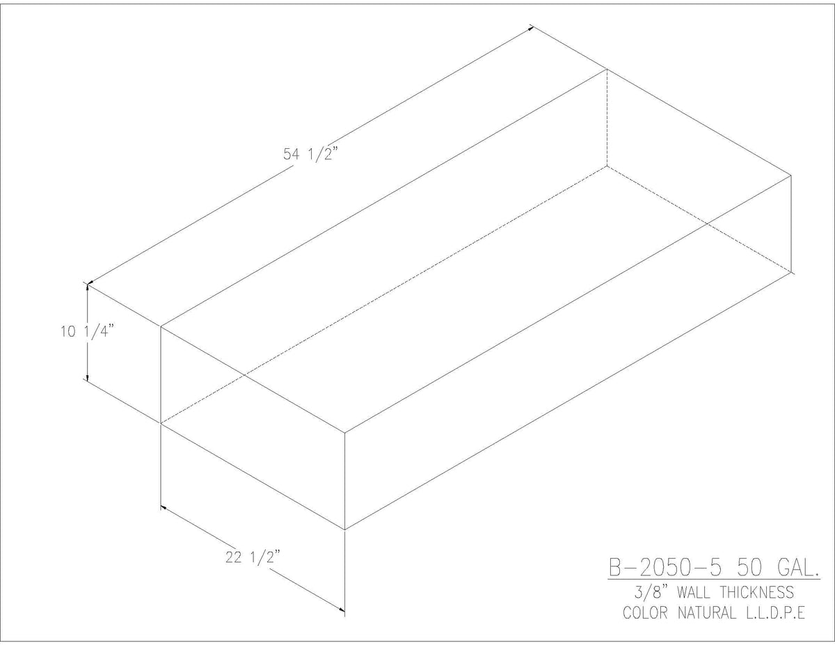 Trionic B-2050-5 50 gallon blank water/holding tank drawing, 54.5 x 22.5 x 10.25 in