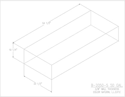Trionic B-2050-5 50 gallon blank water/holding tank drawing, 54.5 x 22.5 x 10.25 in